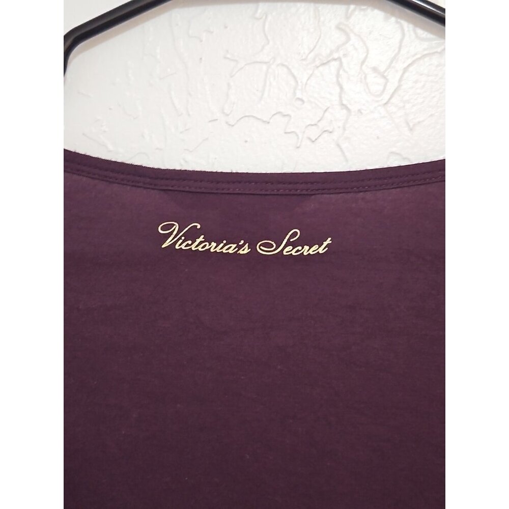 Y2k Victoria's Secret Henley Long Sleeve Shirt Purple gold Sz Med Gold Foil Logo - Picture 5 of 7